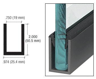 C.R. Laurence CRL Black Anodized Wet Glaze 2&quot; Deep &quot;U&quot; Channel 240&quot; Stock Length | WU2BL240