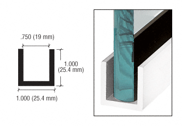 C.R. Laurence CRL Brite Brushed Anodized Wet Glaze 1&quot; Deep &quot;U&quot; Channel - 240&quot; Long | WU3BBA240