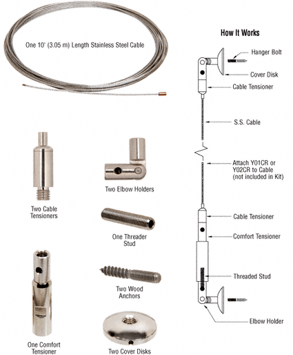 C.R. Laurence CRL Wall-to-Wall Vertical Cable System Kit for 3/8&quot; Glass  | Y0002CR