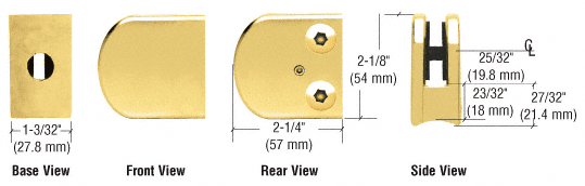 CRL Polished Brass Z-Series Zinc Large Round Clamp for 3/8&quot; Glass | Z110BR