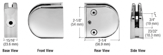 C.R. Laurence CRL Polished Stainless Z-Series Round Type 1-1/2&quot; Radius Base Stainless Steel Clamp for 1/4&quot; and 5/16&quot; Glass | Z15306PS