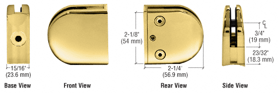 CRL Polished Brass Z-Series Round Type Radius Base Zinc Clamp for 1/4&quot; and 5/16&quot; Glass  | Z206BR