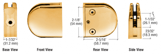 C.R. Laurence CRL Gold Plated Z-Series Round Type Flat Base Zinc Clamp for 1/2&quot; Glass | Z412GP
