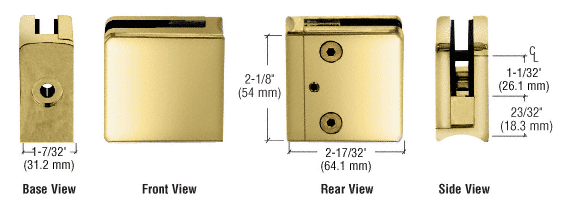 CRL Polished Brass Z-Series Square Type Radius Base Zinc Clamp for 1/2&quot; Glass | Z612BR