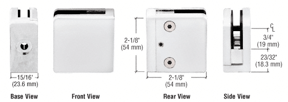CRL White Z-Series Square Type Flat Base Zinc Clamp for 1/4&quot; and 5/16&quot; Glass | Z806W