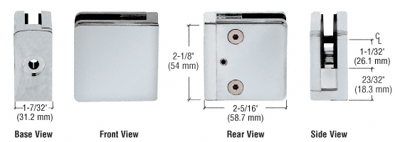 CRL Satin Chrome Z-Series Square Type Flat Base Zinc Clamp for 1/2&quot; Glass | Z812SC