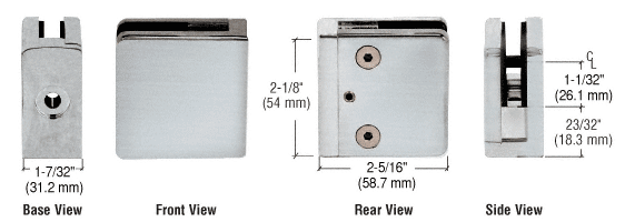 CRL 316 Brushed Stainless Z-Series Flat Surface Mount Square Type Glass Clamps for 3/4&quot; (19 mm) Glass  | Z934BS
