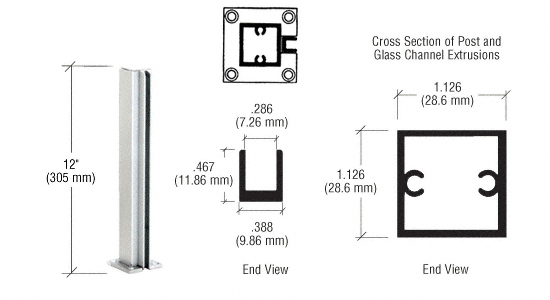 C.R. Laurence CRL Satin Anodized 12&quot; End Standard Partition Post | D990A12E