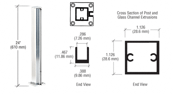 C.R. Laurence CRL Bright Anodized 24&quot; End Standard Partition Posts | D990BA24E