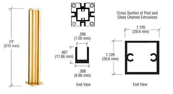 C.R. Laurence CRL Bright Gold Anodized 24&quot; 4-Way Partition Posts | D990BGA244W