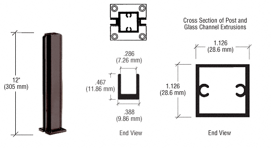 C.R. Laurence CRL Duranodic Bronze 12&quot; Center Standard Partition Post | D990DU12C