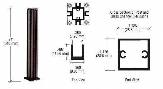 C.R. Laurence CRL Duranodic Bronze 24&quot; 4-Way Standard Partition Post | D990DU244W