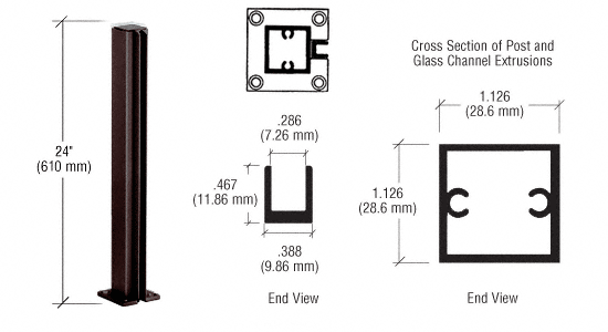 C.R. Laurence CRL Duranodic Bronze 24&quot; End Standard Partition Post | D990DU24E