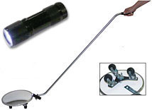 Flat Inspection Mirror with Flashlight, Wheels, 12&quot; Face, and 50&quot; Handle | DM12WLF