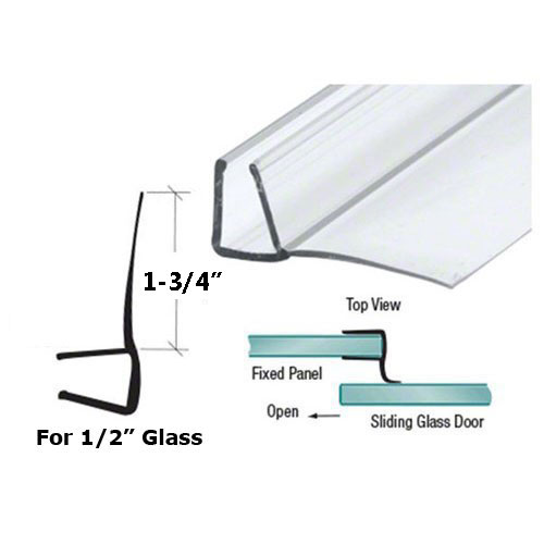 Frameless Shower Door Polycarbonate Seal with 90 degree 1-3/4&quot; Long Vinyl Fin for 1/2&quot; Glass - 73&quot; Long | CRSDP1213473