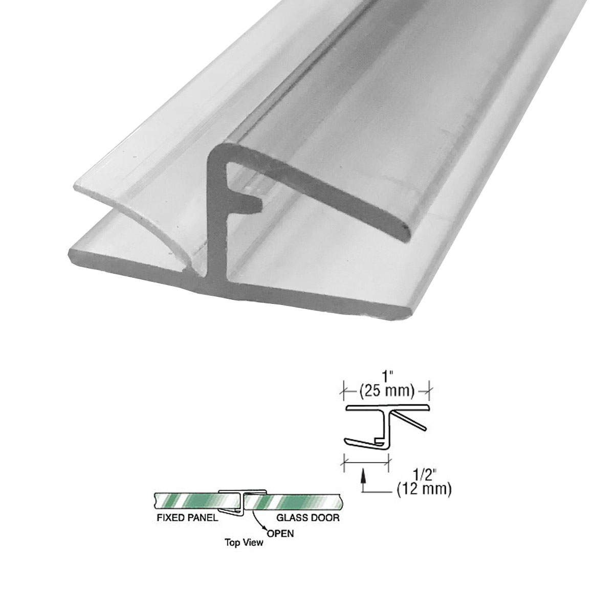 Gordon Glass&#153; &quot;H&quot; Inline Panel Seal with Vinyl Cushion Fin for 180 Degree Application for 1/4&quot; Glass - 73&quot; long | HIPS1473