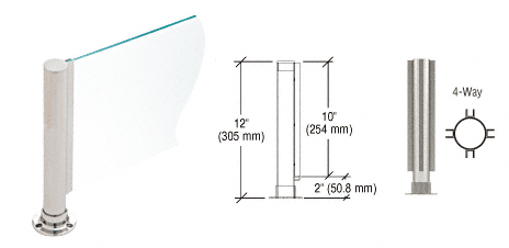 C.R. Laurence CRL 12&quot; Round Brushed Stainless PP01 Elegant Series Counter/Partition 4-Way Post | PP01XBS