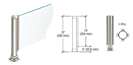 C.R. Laurence CRL 12&quot; Round Polished Stainless PP01 Elegant Series Counter/Partition 4-Way Post | PP01XPS