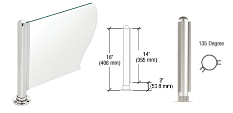 C.R. Laurence CRL 16&quot; Round Polished Stainless PP03 Elegant Series Counter/Partition 135 Degree Post | PP03APS