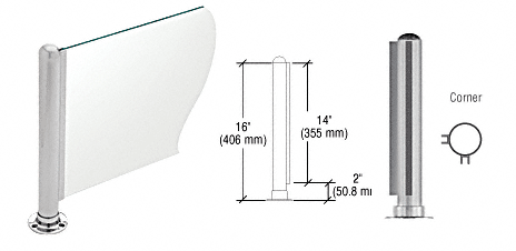C.R. Laurence CRL 16&quot; Round Brushed Stainless PP03 Elegant Series Counter/Partition Corner Post | PP03LBS
