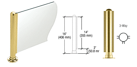 C.R. Laurence CRL 16&quot; Round Polished Brass PP03 Elegant Series Counter/Partition 3-Way Post | PP03TPB