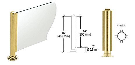 C.R. Laurence CRL 16&quot; Round Polished Brass PP03 Elegant Series Counter/Partition 4-Way Post | PP03XPB