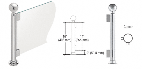 C.R. Laurence CRL 16&quot; Round Polished Stainless PP04 Elegant Series Counter/Partition Corner Post | PP04LPS