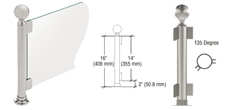 C.R. Laurence CRL 16&quot; Round Brushed Stainless PP05 Elegant Series Counter/Partition 135 Degree Post | PP05ABS