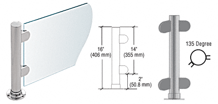 C.R. Laurence CRL 16&quot; Round Brushed Stainless PP06 Elegant Series Counter/Partition 135 Degree Post | PP06ABS