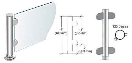 C.R. Laurence CRL 16&quot; Round Polished Stainless PP06 Elegant Series Counter/Partition 135 Degree Post | PP06APS