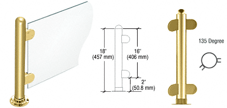C.R. Laurence CRL 18&quot; Round Polished Brass PP07 Elegant Series Counter/Partition 135 Degree Post | PP07APB