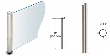 C.R. Laurence CRL 18&quot; Round Brushed Stainless PP09 Elegant Series Counter/Partition Corner Post | PP09LBS