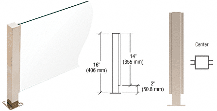 C.R. Laurence CRL Brushed Stainless 16&quot; High 1-1/2&quot; Square PP41 Series Counter/Partition Center Post | PP41CBS