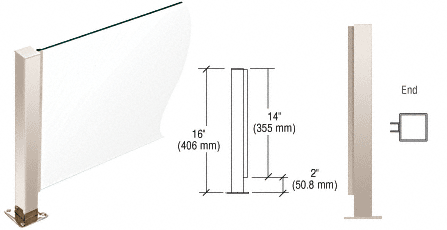 C.R. Laurence CRL Polished Stainless 16&quot; High 1-1/2&quot; Square PP41 Series Counter/Partition End Post | PP41EPS