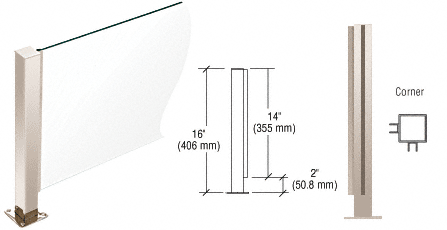 C.R. Laurence CRL Polished Stainless 16&quot; High 1-1/2&quot; Square PP41 Series Counter/Partition Corner Post | PP41LPS