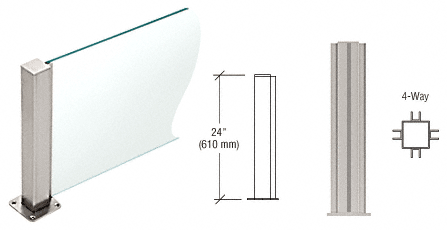 C.R. Laurence CRL Brushed Stainless 24&quot; High 1-1/2&quot; Square PP43 Elegant Series Counter/Partition 4-Way Post | PP4324XBS