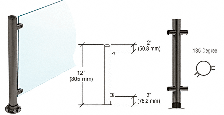 C.R. Laurence CRL 12&quot;  Black Powder Paint Round PP55 SlimLine Series Counter/Partition 135 Degree Posts | PP55ABL