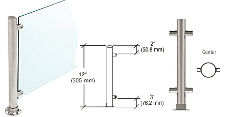 C.R. Laurence CRL 12&quot;  Brushed Stainless Round PP55 SlimLine Series Counter/Partition Center Posts | PP55CBS