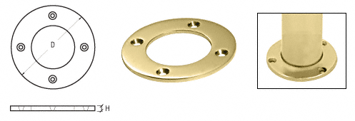 C.R. Laurence CRL Polished Brass Round Base Plate for 2&quot; Round Tubing | SA28PB