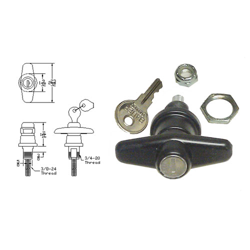 All Glass Rear Door Locking T-Handle - Clockwise Rotation | TC501CW