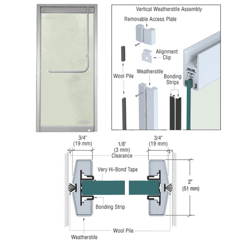 CRL Brushed Stainless Vertical Weatherstile Kit for Doors with Rails - 117 in | W12SAS